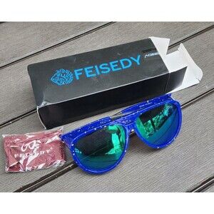 Feisedy Oversized Blue Round Side Shield Sunglasses Goggles NEW with labels